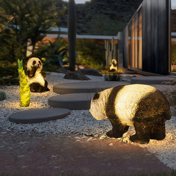 Moderno Arte Deco Solar Resina Impermeable Fibra de Vidrio Imitación Panda Brote de Bambú Luz LED para Exteriores Iluminación de Paisaje para Jardín 