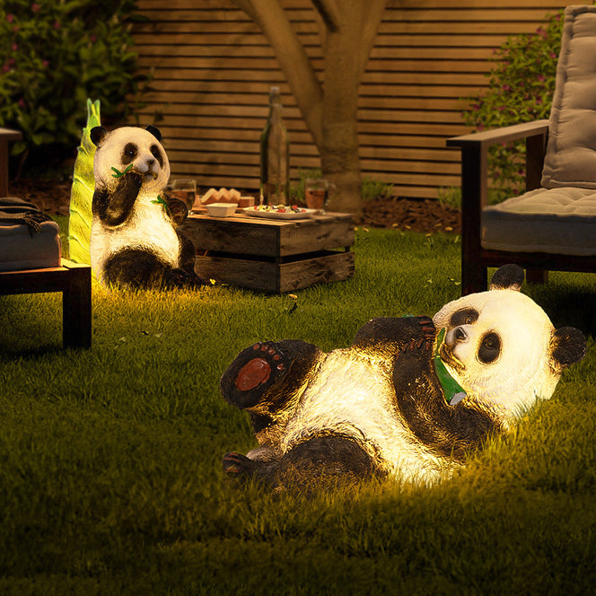 Moderno Arte Deco Solar Resina Impermeable Fibra de Vidrio Imitación Panda Brote de Bambú Luz LED para Exteriores Iluminación de Paisaje para Jardín 