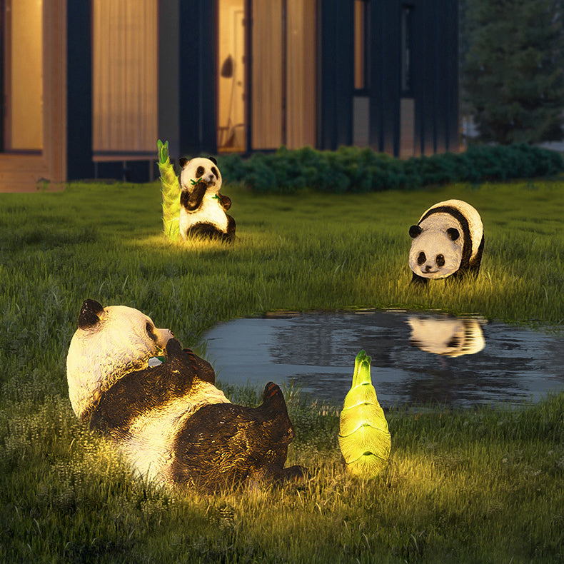 Moderne Art Deco Solar Wasserdichte Harz Fiberglas Imitation Panda Bambussprosse LED Außenleuchte Landschaftsbeleuchtung für Garten 