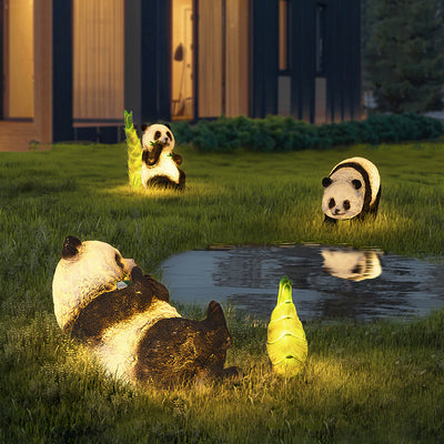 Moderno Arte Deco Solar Resina Impermeable Fibra de Vidrio Imitación Panda Brote de Bambú Luz LED para Exteriores Iluminación de Paisaje para Jardín 