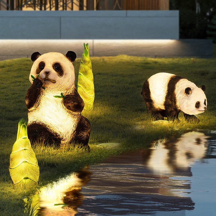 Moderno Arte Deco Solar Resina Impermeable Fibra de Vidrio Imitación Panda Brote de Bambú Luz LED para Exteriores Iluminación de Paisaje para Jardín 