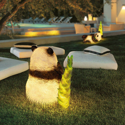 Moderno Arte Deco Solar Resina Impermeable Fibra de Vidrio Imitación Panda Brote de Bambú Luz LED para Exteriores Iluminación de Paisaje para Jardín 