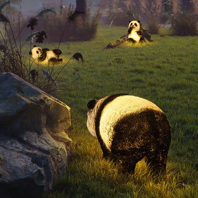 Moderno Arte Deco Solar Resina Impermeable Fibra de Vidrio Imitación Panda Brote de Bambú Luz LED para Exteriores Iluminación de Paisaje para Jardín 