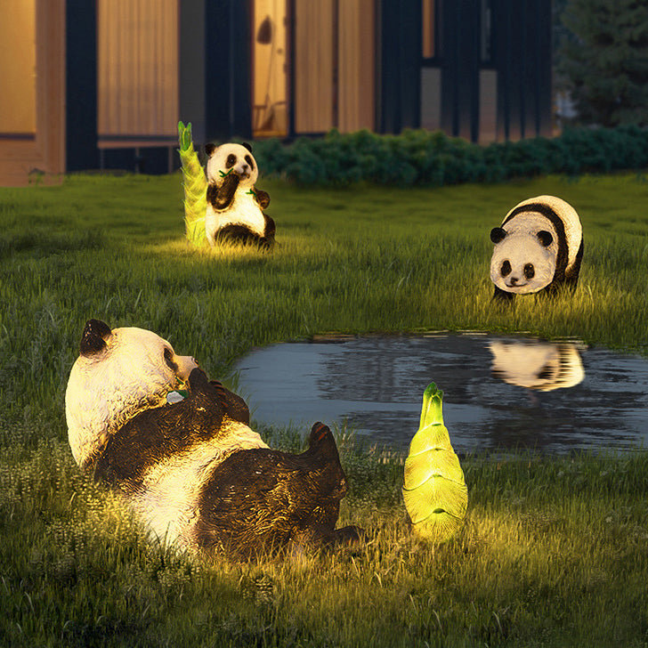 Moderno Arte Deco Solar Resina Impermeable Fibra de Vidrio Imitación Panda Brote de Bambú Luz LED para Exteriores Iluminación de Paisaje para Jardín 
