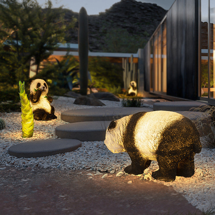 Moderne Art Deco Solar Wasserdichte Harz Fiberglas Imitation Panda Bambussprosse LED Außenleuchte Landschaftsbeleuchtung für Garten 