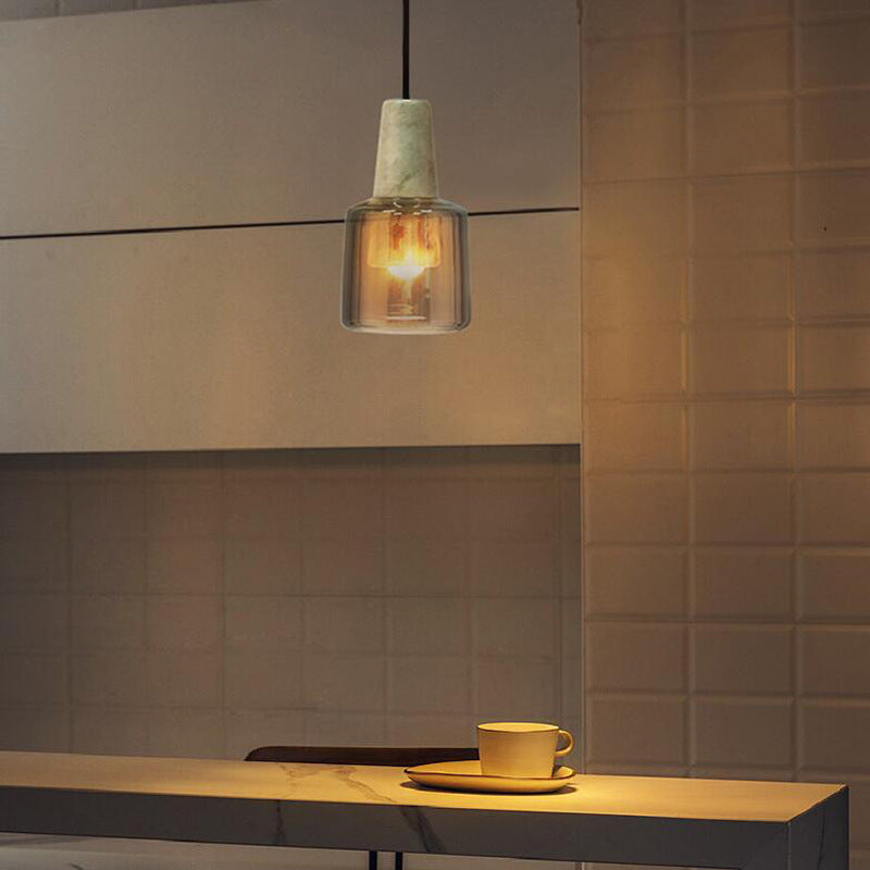 Lámpara colgante contemporánea de cristal de mármol nórdico con una luz para mesita de noche 