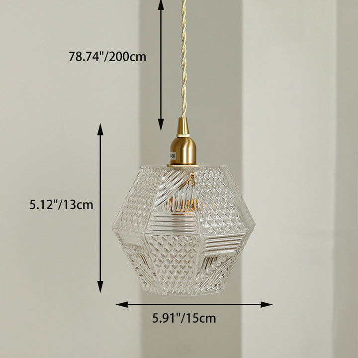 Moderne Mid-Century Messing Glas Diamant Textur 1-Licht Pendelleuchte für Esszimmer 
