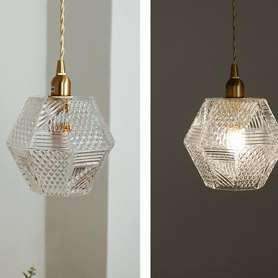 Moderne Mid-Century Messing Glas Diamant Textur 1-Licht Pendelleuchte für Esszimmer 