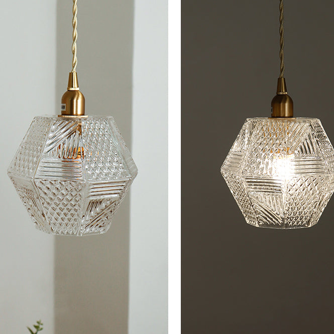 Moderne Mid-Century Messing Glas Diamant Textur 1-Licht Pendelleuchte für Esszimmer 