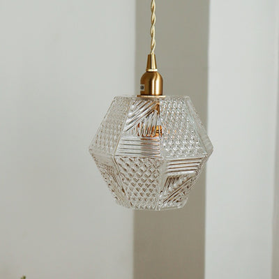 Moderne Mid-Century Messing Glas Diamant Textur 1-Licht Pendelleuchte für Esszimmer 