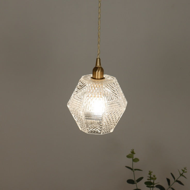 Moderne Mid-Century Messing Glas Diamant Textur 1-Licht Pendelleuchte für Esszimmer 