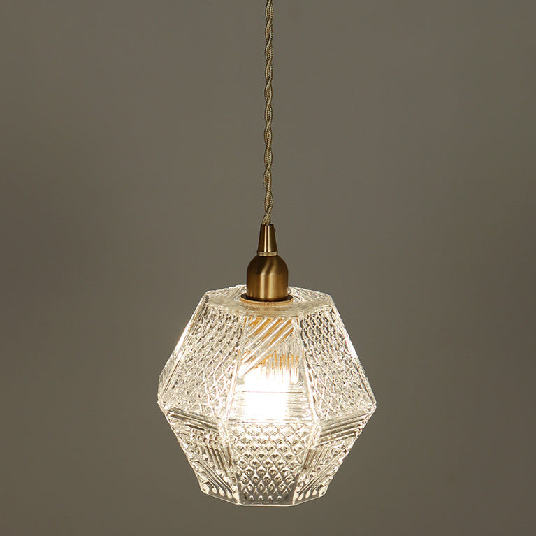 Moderne Mid-Century Messing Glas Diamant Textur 1-Licht Pendelleuchte für Esszimmer 