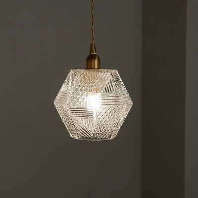 Moderne Mid-Century Messing Glas Diamant Textur 1-Licht Pendelleuchte für Esszimmer 