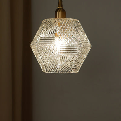 Moderne Mid-Century Messing Glas Diamant Textur 1-Licht Pendelleuchte für Esszimmer 