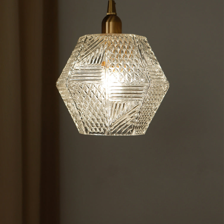 Moderne Mid-Century Messing Glas Diamant Textur 1-Licht Pendelleuchte für Esszimmer 