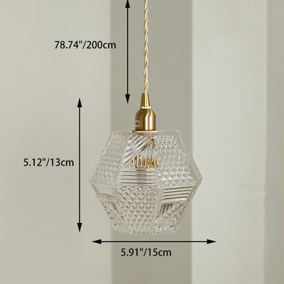 Moderne Mid-Century Messing Glas Diamant Textur 1-Licht Pendelleuchte für Esszimmer 