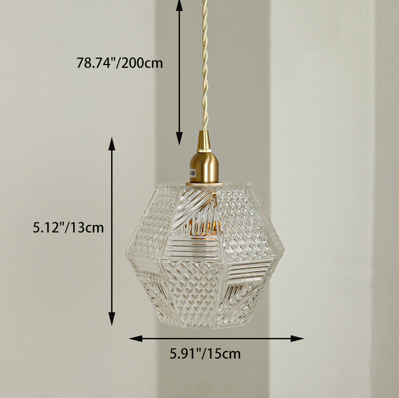 Moderne Mid-Century Messing Glas Diamant Textur 1-Licht Pendelleuchte für Esszimmer 