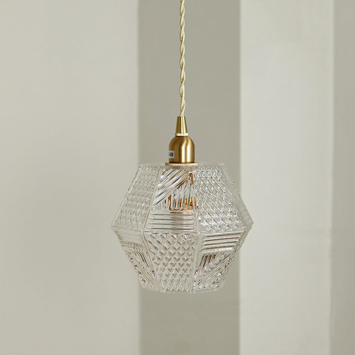 Moderne Mid-Century Messing Glas Diamant Textur 1-Licht Pendelleuchte für Esszimmer 