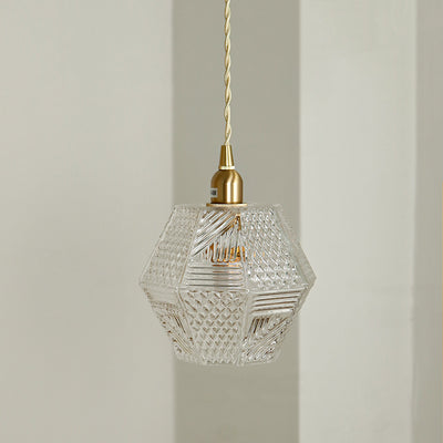 Moderne Mid-Century Messing Glas Diamant Textur 1-Licht Pendelleuchte für Esszimmer 