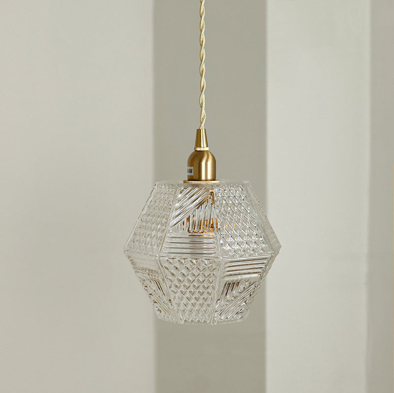 Moderne Mid-Century Messing Glas Diamant Textur 1-Licht Pendelleuchte für Esszimmer 