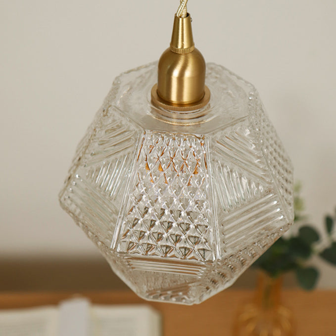 Moderne Mid-Century Messing Glas Diamant Textur 1-Licht Pendelleuchte für Esszimmer 