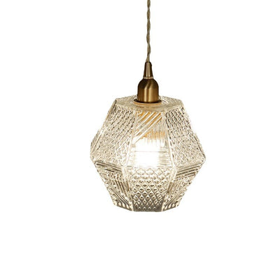 Moderne Mid-Century Messing Glas Diamant Textur 1-Licht Pendelleuchte für Esszimmer 