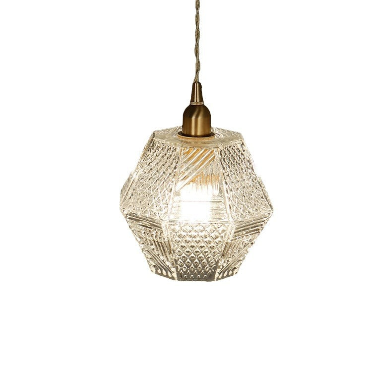 Moderne Mid-Century Messing Glas Diamant Textur 1-Licht Pendelleuchte für Esszimmer 
