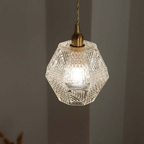 Moderne Mid-Century Messing Glas Diamant Textur 1-Licht Pendelleuchte für Esszimmer 