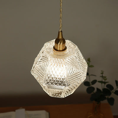 Moderne Mid-Century Messing Glas Diamant Textur 1-Licht Pendelleuchte für Esszimmer 