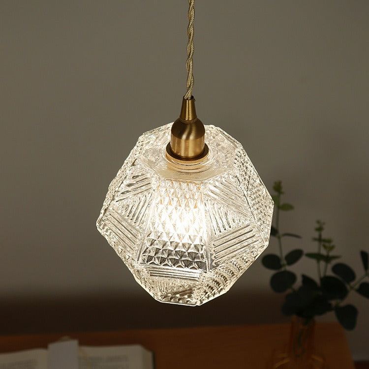 Moderne Mid-Century Messing Glas Diamant Textur 1-Licht Pendelleuchte für Esszimmer 