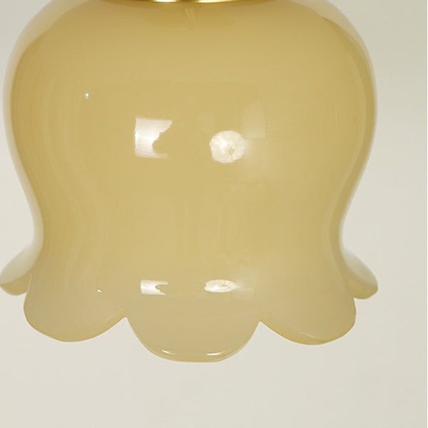 Traditional French Brass Resin Bell Orchid 1-Light Semi-Flush Mount Ceiling Light For Hallway