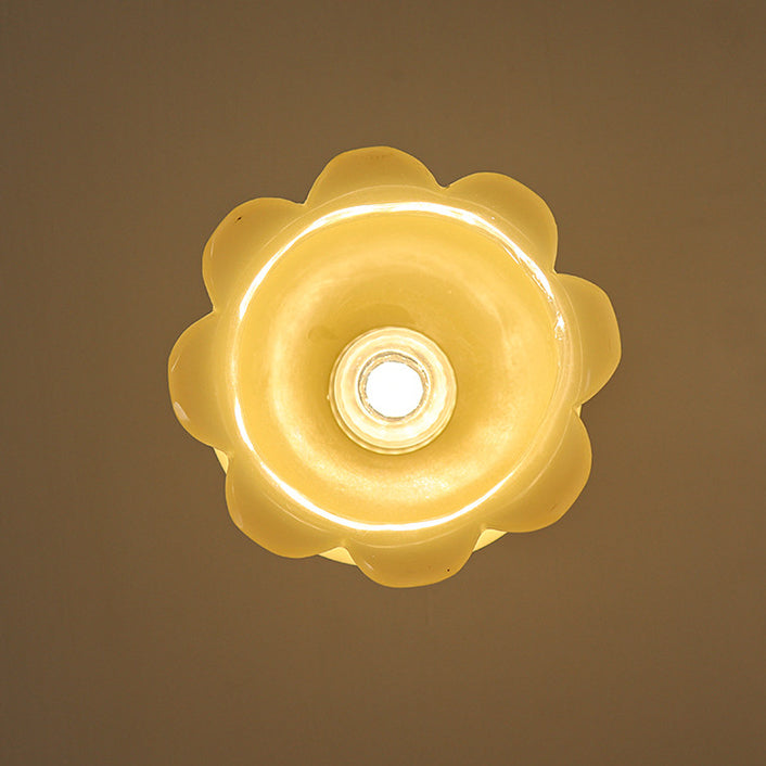 Traditional French Brass Resin Bell Orchid 1-Light Semi-Flush Mount Ceiling Light For Hallway
