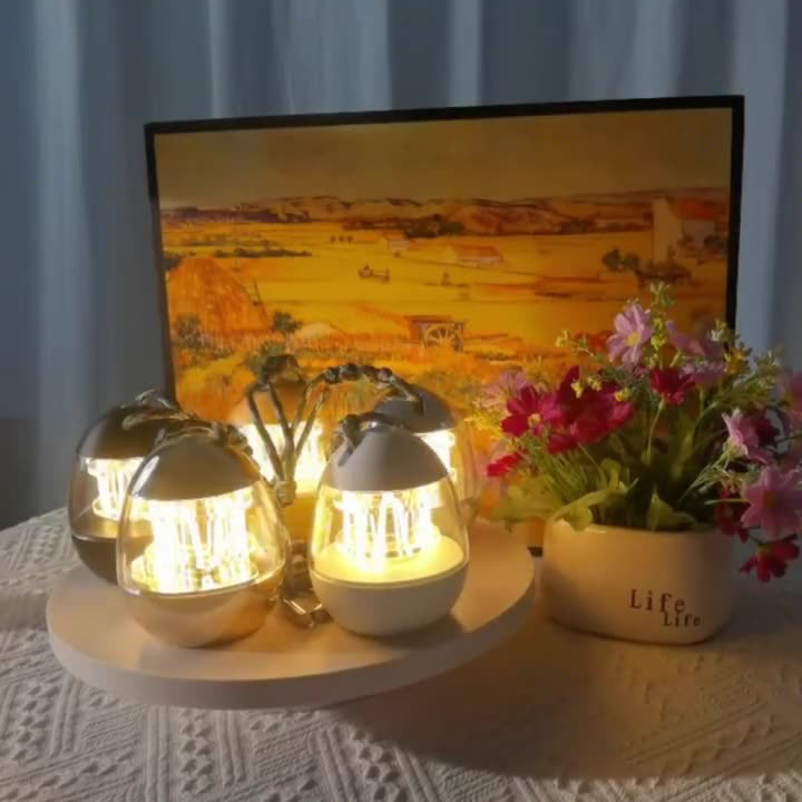 Contemporary Retro Rechargeable Aluminum Acrylic Egg Hanging LED Table Lamp Small Night Light For Bedroom