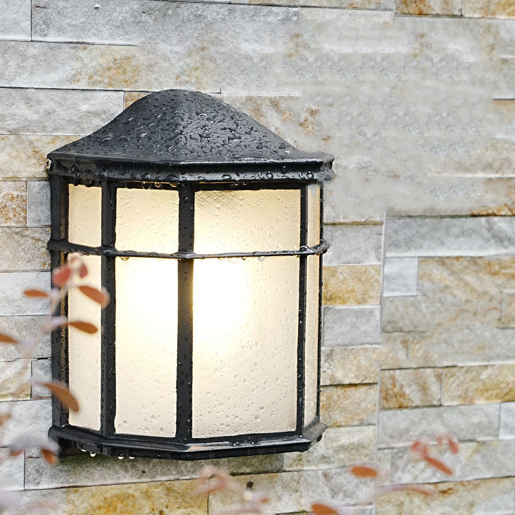 Contemporary Retro Waterproof Aluminum Glass House Rectangular 1-Light Wall Sconce Lamp For Outdoor Patio