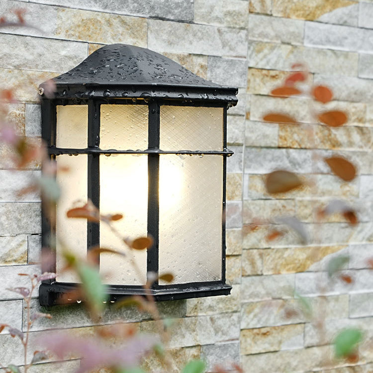 Contemporary Retro Waterproof Aluminum Glass House Rectangular 1-Light Wall Sconce Lamp For Outdoor Patio