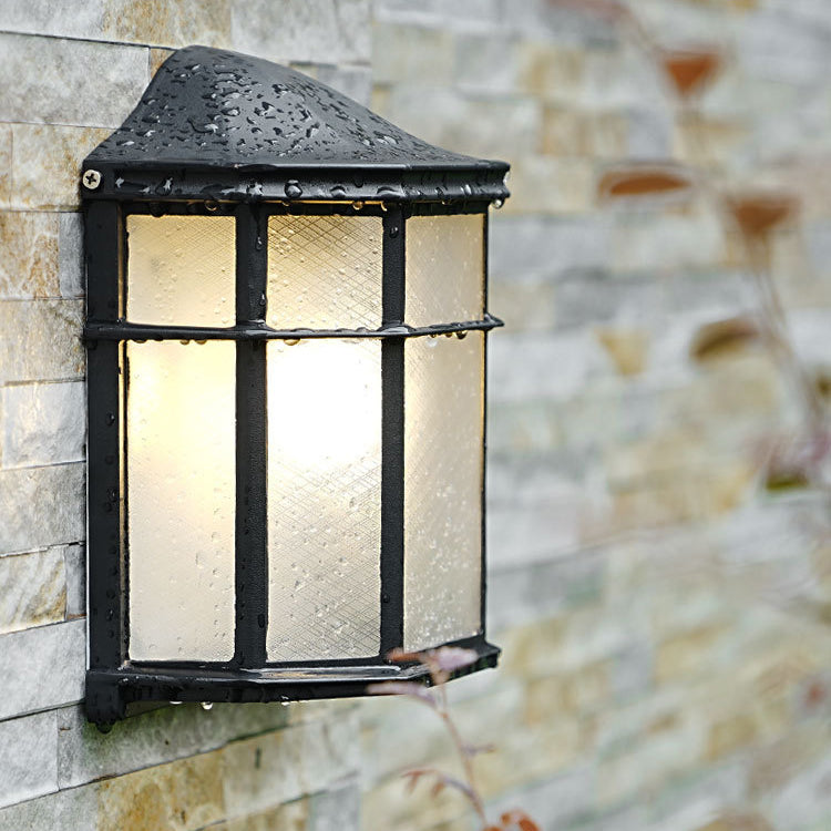 Contemporary Retro Waterproof Aluminum Glass House Rectangular 1-Light Wall Sconce Lamp For Outdoor Patio