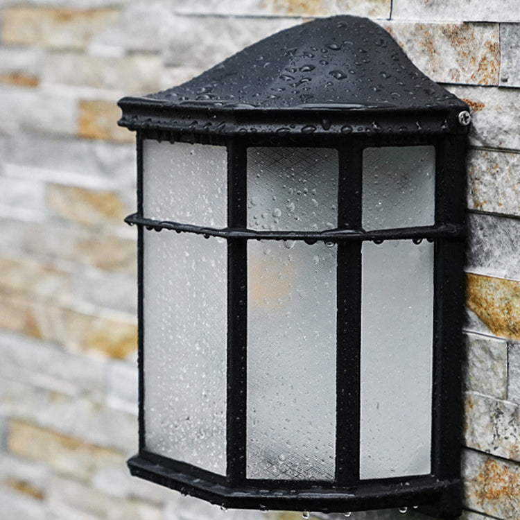 Contemporary Retro Waterproof Aluminum Glass House Rectangular 1-Light Wall Sconce Lamp For Outdoor Patio