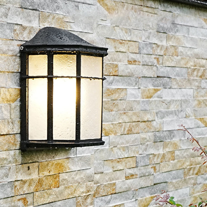 Zeitgenössische Retro Wasserdichte Aluminium Glas Haus Rechteckige 1-Licht Wandleuchte Lampe für Außenbereich Terrasse 