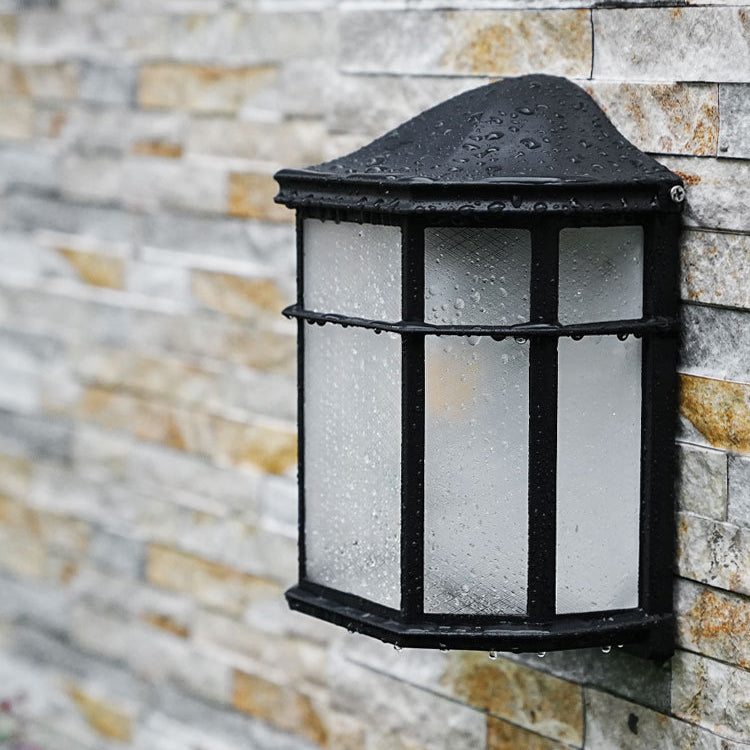 Contemporary Retro Waterproof Aluminum Glass House Rectangular 1-Light Wall Sconce Lamp For Outdoor Patio