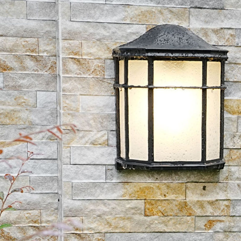 Contemporary Retro Waterproof Aluminum Glass House Rectangular 1-Light Wall Sconce Lamp For Outdoor Patio