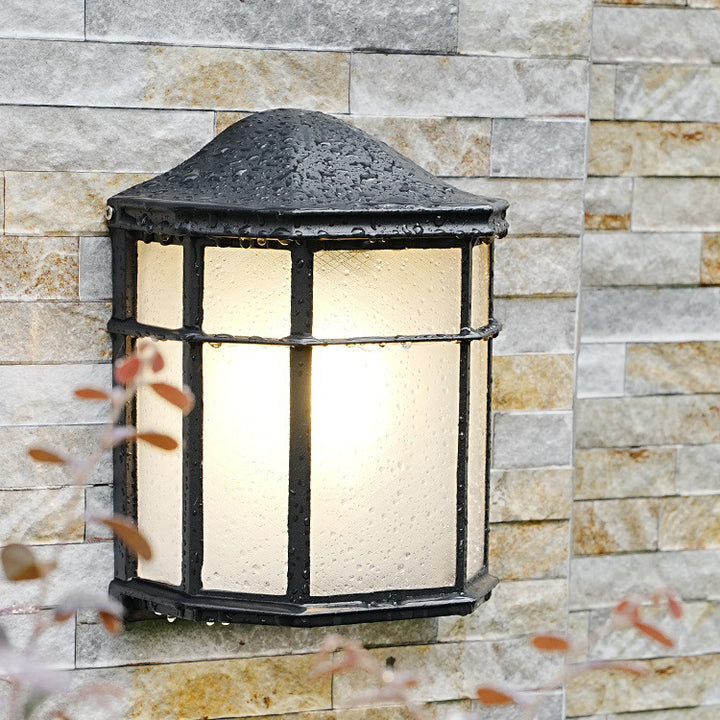 Zeitgenössische Retro Wasserdichte Aluminium Glas Haus Rechteckige 1-Licht Wandleuchte Lampe für Außenbereich Terrasse 