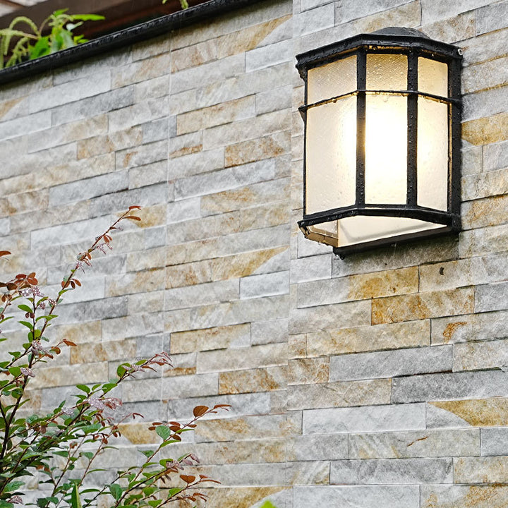 Zeitgenössische Retro Wasserdichte Aluminium Glas Haus Rechteckige 1-Licht Wandleuchte Lampe für Außenbereich Terrasse 