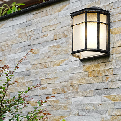 Contemporary Retro Waterproof Aluminum Glass House Rectangular 1-Light Wall Sconce Lamp For Outdoor Patio