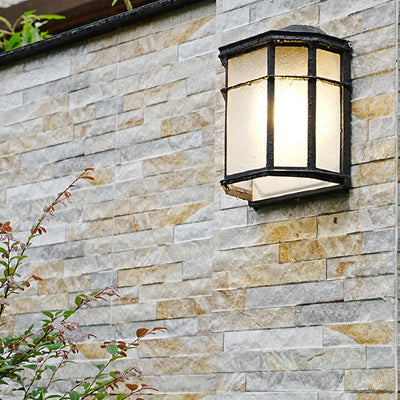 Contemporary Retro Waterproof Aluminum Glass House Rectangular 1-Light Wall Sconce Lamp For Outdoor Patio