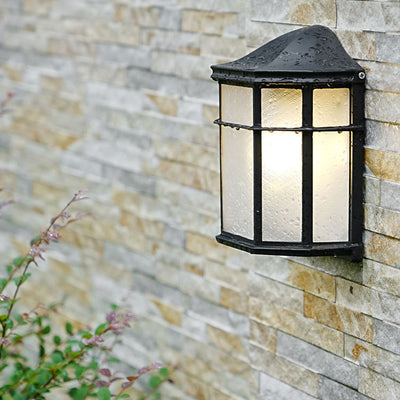 Contemporary Retro Waterproof Aluminum Glass House Rectangular 1-Light Wall Sconce Lamp For Outdoor Patio