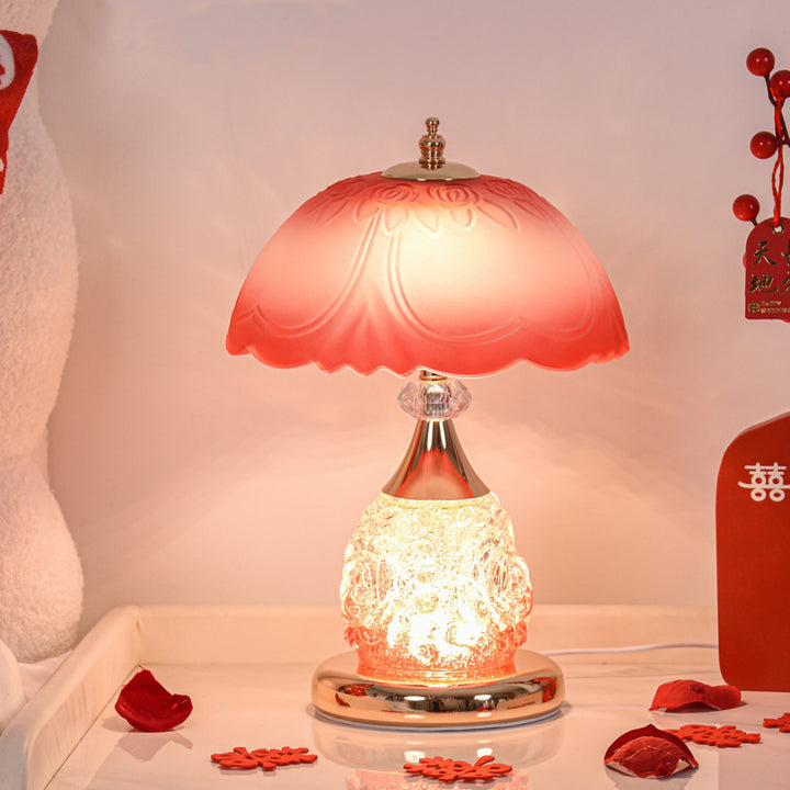 Moderne Luxus-Wiederaufladbare Eisen-Glas-Mattierte Kuppel-Petale-Rose-LED-Tischlampe für das Nachttisch 