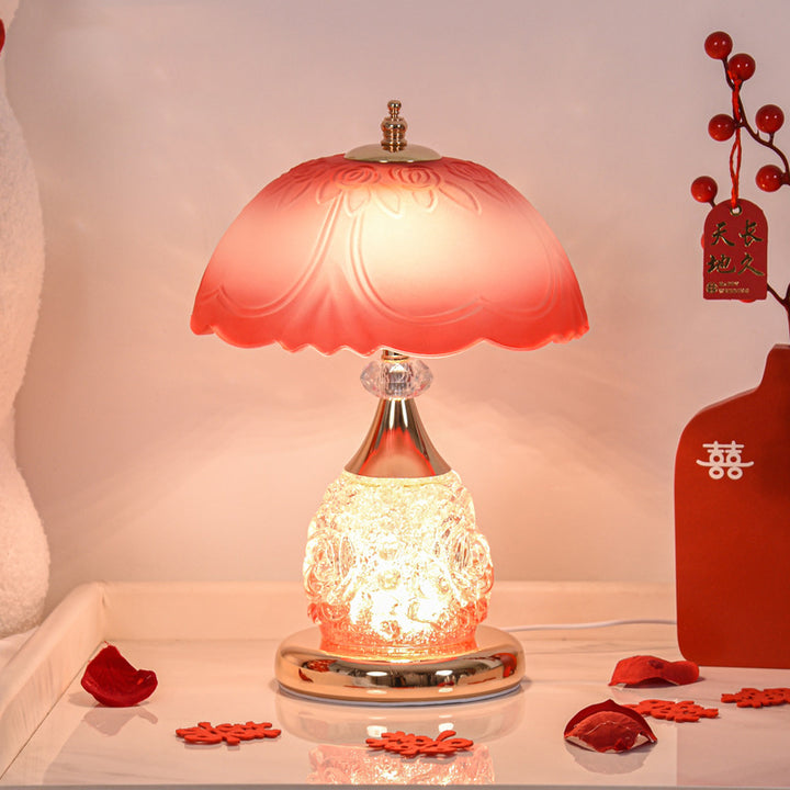 Moderne Luxus-Wiederaufladbare Eisen-Glas-Mattierte Kuppel-Petale-Rose-LED-Tischlampe für das Nachttisch 