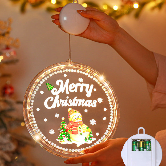 Moderne Art Deco Batterie PS Runde Bemalte Weihnachtsmann Weihnachtsbaum Glocke Rentier Schnee Saugnapf LED Wandleuchte Dekoration Licht Für Esszimmer 