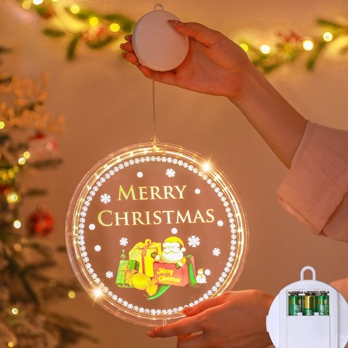 Moderne Art Deco Batterie PS Runde Bemalte Weihnachtsmann Weihnachtsbaum Glocke Rentier Schnee Saugnapf LED Wandleuchte Dekoration Licht Für Esszimmer 