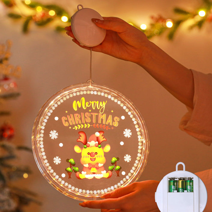 Moderne Art Deco Batterie PS Runde Bemalte Weihnachtsmann Weihnachtsbaum Glocke Rentier Schnee Saugnapf LED Wandleuchte Dekoration Licht Für Esszimmer 